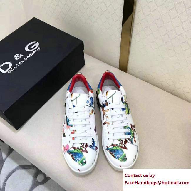 Dolce  &  Gabbana Leather Sneakers Rose Print White 2017